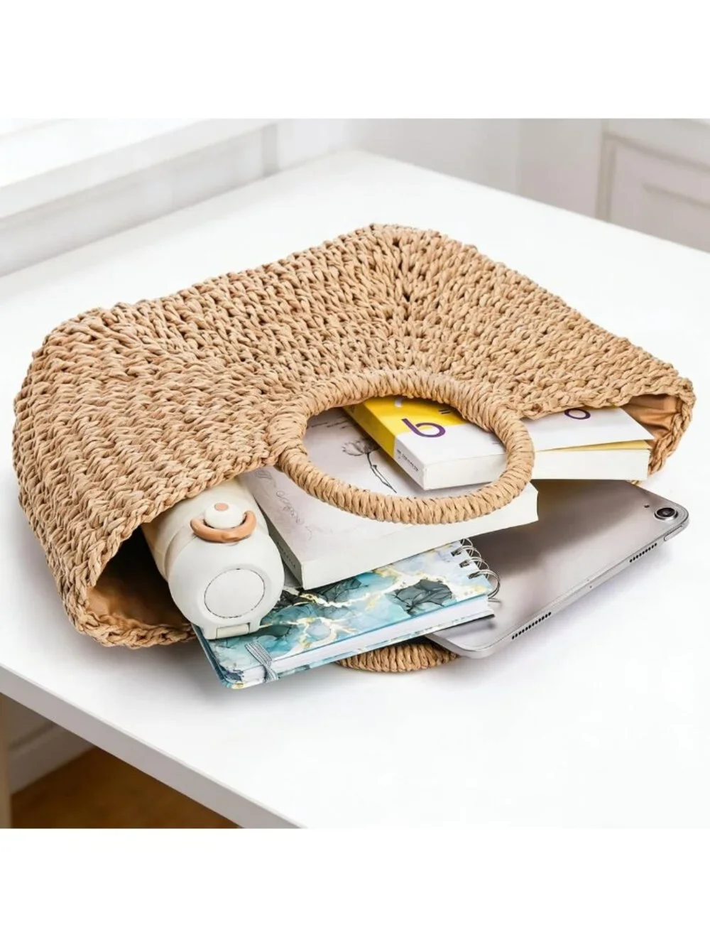 Large Handwoven Straw Beach Bag - Casual Rattan Tote & Clutch for Summer Travel